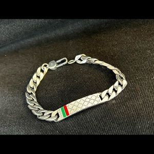 GUCCI Bracelet chain red & green strip 925 sterling silver
